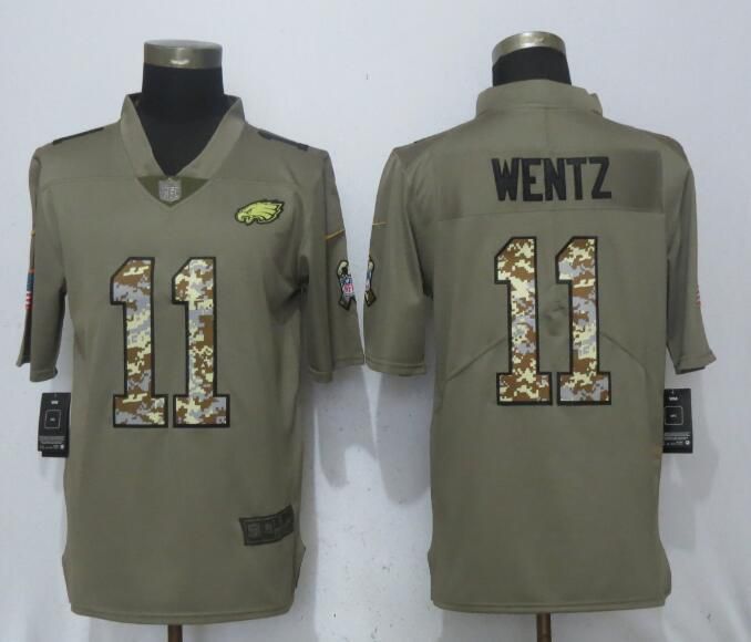 Men Philadelphia Eagles #11 Wentz Olive Camo Carson 2017 Salute to Service Nike Limited NFL Jerseys